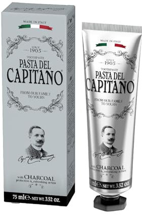 Pasta del Capitano 1905, Pasta de Dientes con Carbón Activo, Pasta de Dientes con Carbón Vegetal Activo que Absorbe Sustancias que Manchan los Dientes, 100% Made in Italy, Tubo de 75 ml