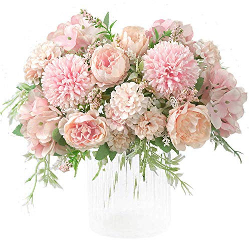 KIRIFLY Künstliche Blumen,Unechte Blumen Deko Künstlich Pfingstrose Gefälschte Seide Hortensien Dekoration Plastik Nelken Blumenarrangements Hochzeit Blumenstrauß(Rosa)