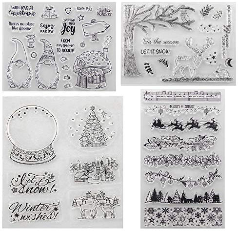 Silikonstempel Weihnachten Deutsch,4 Blätter Clear Stamp Weihnachten,Frohe Weihnachtsstempel,Winter Klare Stamps Silikon set für Scrapbooking Karten DIY,Kinder Weihnachten Geschenke