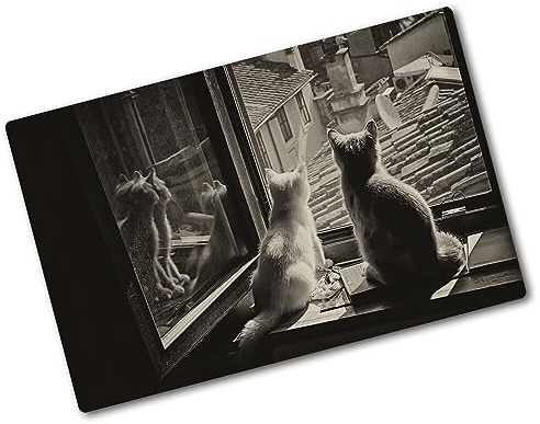 Tulup Tabla De Cortar Cocina 60x52cm - Vidrio Protector De Placa De Induccion - Gatos En La Ventana