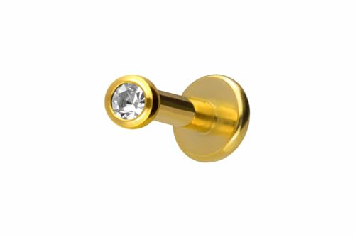 PIERCINGLINE Titan Labret Stecker Gewinde KRISTALL kristallklar Goldfarben 2 x 1,6 x 6 mm Piercing Ohr Lippe Nase