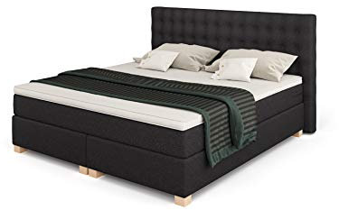 Betten Jumbo King Slim Boxspringbett 180x200 cm 7-Zonen TFK Härtegrad H3 und Visco-Topper | Farbe Anthrazit | div. Größen verfügbar
