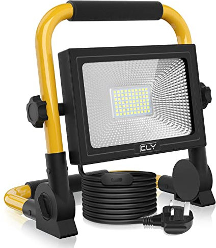 CLV 60W LED Work Light 5200LM, Job Site Light, Plug in Folding FloodLight, Portable Stand Work Lights Mains Powered LoftLight for Car Repairing Home Workshop Garage, 6500K Cold White 5M Wire with Plug