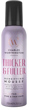 Charles Worthington Thicker and Fuller Densifying Mousse, Hair Thickening Products, Salon Volumising Mousse for Fine Hair, 200 ml