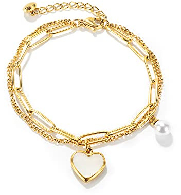 OSTAN Bracelet pour femmes, en acier inoxydable, avec pendentif en forme de cœur, Acier inoxydable Métal