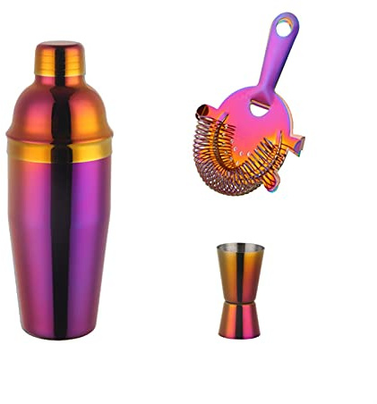 Juego de Coctelera Cóctel Shaker 750ml Kit de herramientas de acero inoxidable de acero inoxidable colorido Boston Cocktail Set Shaker Wine Verleders con colador Mida CUP BARTENDER Agitador de Cóctele