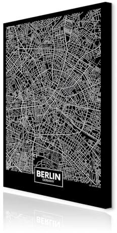 decomonkey Akustikbild Weltkarte 80x120 cm 1 Teilig Leinwand Modern Bilder Wandbilder XXL Schallschlucker Schallschutz Akustikdämmung Wandbild Deko Leise Berlin Germany schwarz-weiß