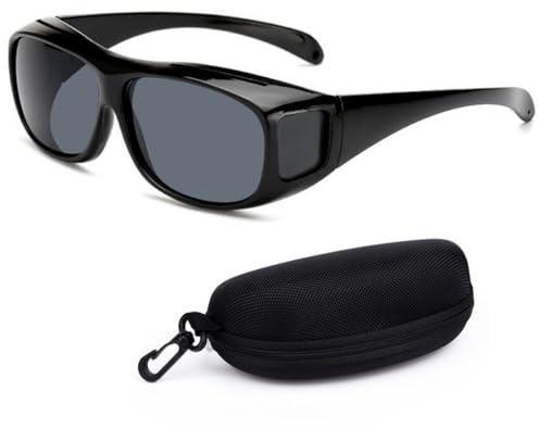 KOMUNJ Surlunettes polarisées pour porteurs de lunettes, avec étui, pour homme et femme, pour cyclisme, randonnée, pêche, golf