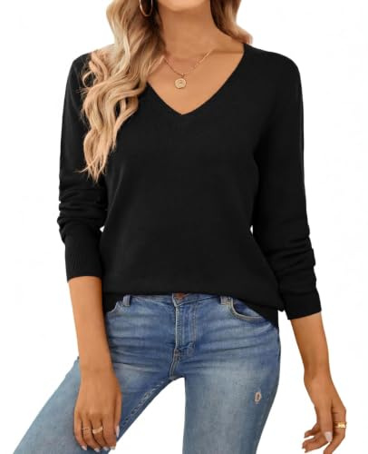 QUALFORT Women's 100% Cotton Sweater Lightweight Long Sleeve Pullover