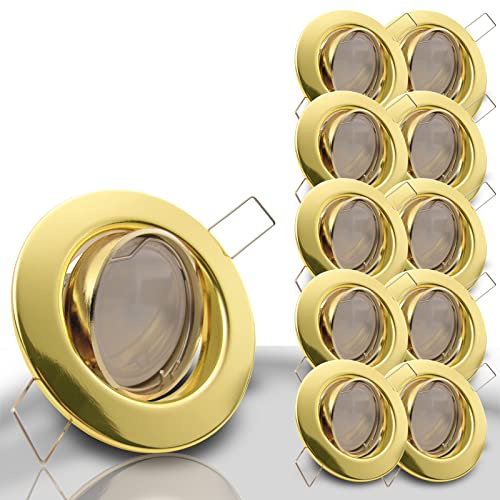 trendlights24 Decora LED Einbaustrahler 230V 10er Set 6W Neutralweiß GU10 | Deckenspots, Gold, rund, 480 lm, 4000k, LED Spots, austauschbar, Decken Einbauleuchte, schwenkbar, 68 mm Lochmaß