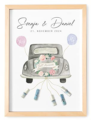 DEL MÀ Unique & Personal Hochzeitsgeschenk für Brautpaar Geldgeschenk Hochzeit Personalisiertes Bild Poster (mit oder ohne Bilderrahmen) (Din A4 | 21x29,7 cm)