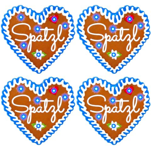 LED Ansteck-Pin SPATZL Lebkuchenherz mit 6 blauen Blink-LEDs | Oktoberfest Wiesn Volksfest Trachten Accessoire für Damen & Herren | Dirndl Janker Junggesellenabschied Party Fasching