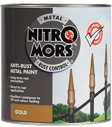 Nitromors Smooth Metal Paint, Gold 750 ml No Primer Needed, UV & Colour Fade Resistant, Ideal for Metal Doors, Gates & Garden Furniture, Rust Protection, For All Metal Types