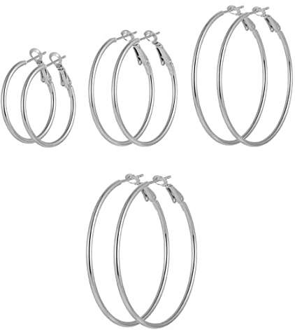 SJBAUTYO 4 Paires Boucles d'oreilles Créoles Femme en Acier Inoxydable,Boucles d'Oreilles Argent Grand Cerceau,Tendance Bijoux Cadeaux pour Femmes,3/4/5/6cm