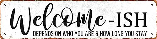 Panneau de bienvenue fantaisie Welcome Ish Décoration murale Welcome-Ish Street Sign Décoration murale pour maison, ferme, bar, café, homme grotte 40 x 10 cm