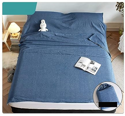 RUZGAR Hüttenschlafsack 100% Gewaschene Baumwolle mit Reißverschluss Reiseschlafsack Einfach und Doppelt Schlafsack Innenschlafsack Weich und Bequem (Color : Blue A, Size : 190x210cm-74x82)