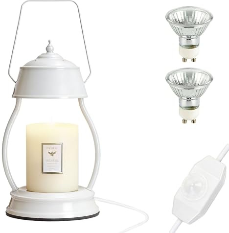 LXTaoler Calentador de velas, lámpara de vela de temperatura ajustable con 2 bombillas (50 W) para decoración de dormitorio, sala de estar, estudio (blanco, 6 x 12 pulgadas)