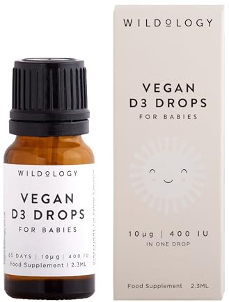 Wildology Vegan D3 Drops for Babies- 10ug NHS dose, for Breastfeeding Newborn Babies, Infant, Toddler and Child. 100% Natural for Immune and Healthy Start (Pack of 1)
