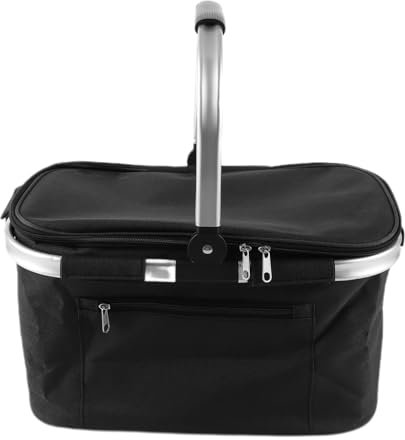 VIDETOL Einkaufskorb Faltbar, 33L Kühltasche Picknickkorb Gross, Tragekorb Faltbar, Schwarze Kühlkorb mit Deckel und Aluminiumgriff für Einkaufen, Picknick, Camping