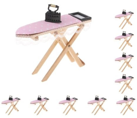 Puppenhaus-Miniatur-Wäschemöbel, rosa Spitze, Bügelbrett mit Eisen-Zubehör