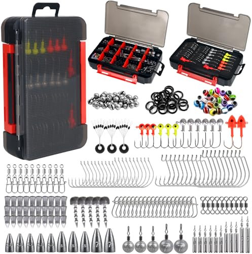 Leeko 198 Pcs Angelzubehör-Kit - Tackle Box Mit Haken, Gewichte, Sinker, Spinner Blade - Ausrüstung für Bass, Bluegill, Crappie