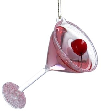 Gisela Graham Glass Martini Glass with Cherry Hanging Decoration