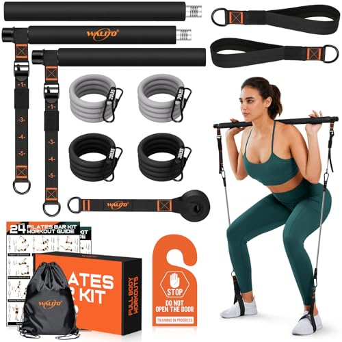 Pilates-Stangen-Set mit Widerstandsbändern, 3-teilige multifunktionale Yoga-Pates-Stange mit Metallschnalle. Tragbare Pilates-Ausrüstung für Damen und Herren, Ganzkörpertraining zu Hause