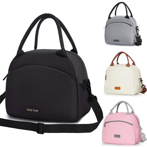 Runmeihe Lunchtasche Damen, Wiederverwendbare Isoliert Lunch Bag for Women mit Riemen, Wasserdichte Kühl Lunchbag für Erwachsene für Arbeit Reisen Picknicks Schule (BLACK)