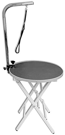 XNZJHPP Table de toilettage Robuste Pliable pour Animaux de Compagnie, Table de Coupe Ronde pour Petits et Moyens Chiens/Chats, Bureau de beauté avec Bras/Noeud réglable