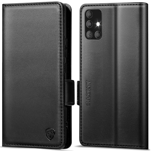 CASBST Mobiltelefonfodral för Samsung Galaxy A51 4G, premium läder, skyddsfodral, vikbart för Samsung A51, plånboksfodral med kortfack och stativ, magnetfodral med RFID, vikbart fodral för Galaxy A51,