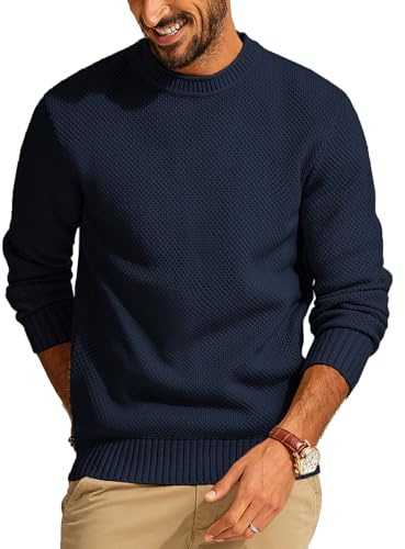 PJ PAUL JONES Maglione da uomo a maglia fine, a maniche lunghe, vestibilità regolare, con scollo rotondo, Blu mare, M