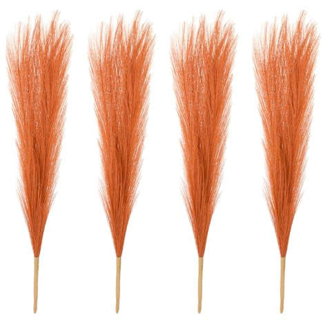 PATIKIL 4 Pcs 17 Pouce Herbe de la Pampa Artificielle Orange | Décoration Bohème pour la Maison, Tiges Artificielles Hautes et Duveteuses, pour Arrangement de Vase de Fête de Mariage