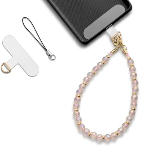 MORSUNBELA Mobile Phone Chain Short, Mobile Phone Pendant Beads Phones Wrist Strap, Bracelet Telephone Chain, Bracelet Strap Lanyard for Phones Keys Bags - Pink