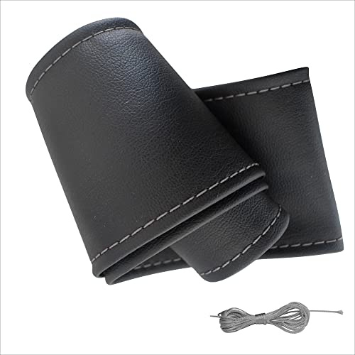 Xkeribom Auto Lenkradbezug zum Nähen aus weichem Leder Schwarz Lenkradhülle Lenkradschutz (Lenkraddurchmesser 37-38 cm) mit Garn Auswahl (Grau Naht)