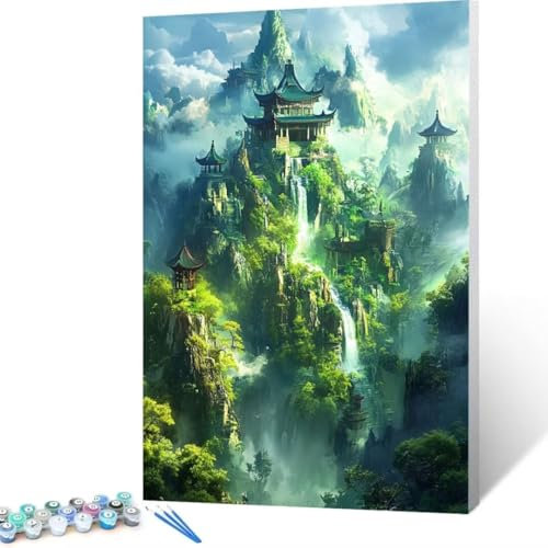 Malen Nach Zahlen Erwachsene Landschaft, Paint by Numbers, DIY Bastelset Erwachsene Berg, mit Pinseln und Acrylfarben Handgemalt Ölgemälde Leinwand für Home Decor Geschenk, Ohne Rahmen 80x110 cm V-g3