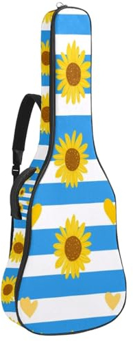 KengjuTesu 43 Zoll Akustikgitarre Softcase mit Rucksackgurt und 2 Taschen Blue Lines Love Sunflower, keine Polsterung, Rucksack Wasserdicht Oxford Tuch Bassgitarre Gigbag für Konzertgitarre,