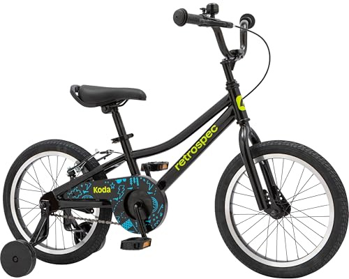 Retrospec Koda 16in Kids Bike with Training Wheels - Adjustable Height Beginner Bicycle for Ages 4-6 - Dual Brake System, Safety Bell & Reflectors - Lightweight 18.5lb Frame