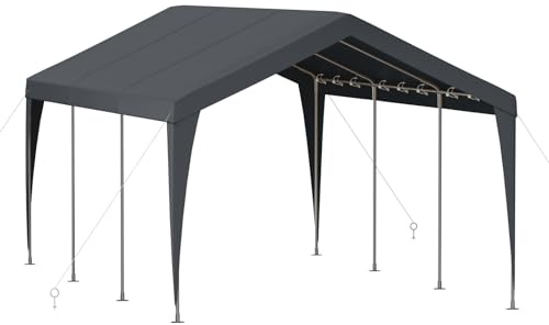 Carport 12x20 Heavy Duty Portable Garage,Galvanized Frame Carport Canopy,Portable Garages and Shelters with 8 Leg&4 Wind Rope,Car Tent Garage with All-Season Tarp for Truck Boat,Without Sidewall,Grey