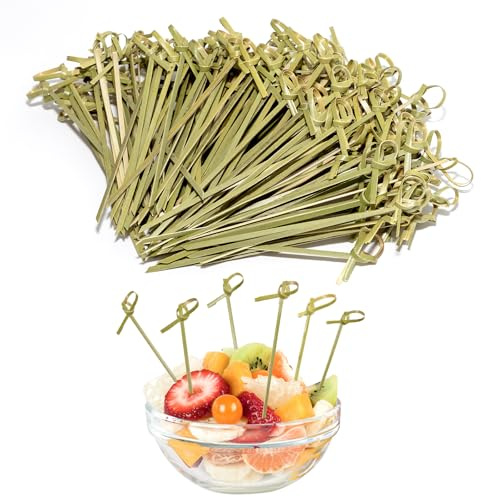 IETWATE 300PCS Cocktail Sticks, 12cm/4.72in Bamboo Skewers, Natural Bamboo Sticks with Looped Knot, Burger Sticks for Appetizers Drinks Barbecue Snacks Sandwiches Fruit Party Supplies