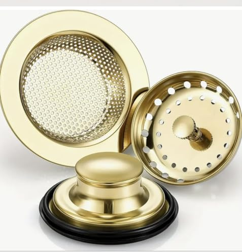3 Pcs Kitchen Sink Drain Strainer and Stopper Stainless Steel Garbage Disposal Plug with Handle Universal Anti-Clogging Kitchen Sink Filter Sieve Basket Strainer(Light Gold)