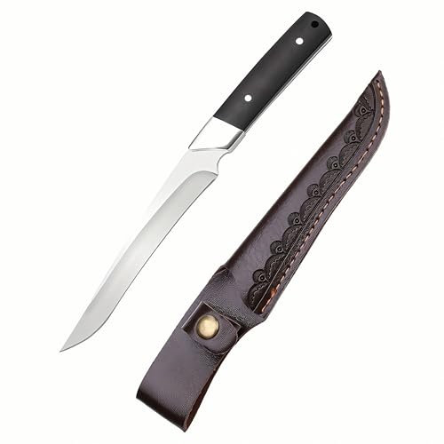 TIMKOSS Hochwertiges Outdoor Jagdmesser Feststehend Gürtelmesser mit Holster und Holzgriff, Ideales Survival Messer aus einem Stück Stahl gefertigt