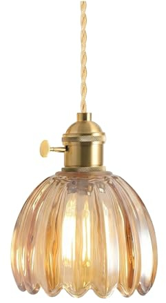 Lfsem, vintage, pendellampa, matbord, hänglampa, mässing hängande lampa av glas i bärnsten med strömbrytare, hängande lampa för matsal, sovrum, vardagsrum