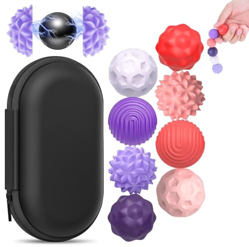 Muyohix 8-delars Magnetiska Anti-Stressleksaker, Magnetiska Bollar med Silikonhölje, Sensoriska Stressbollar för Barn och Vuxna, För Att Lindra Stress och Ångest (Rosa & Lila)