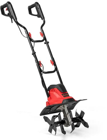 COSTWAY Motozappa Elettrica a Filo, Zappatrice da Giardino con Manico Ergonomico e Motore Forte, Motocoltivatore Pieghevole per Scavare Terreno del Prato (36,5 x 24 x 138 cm,Rosso)