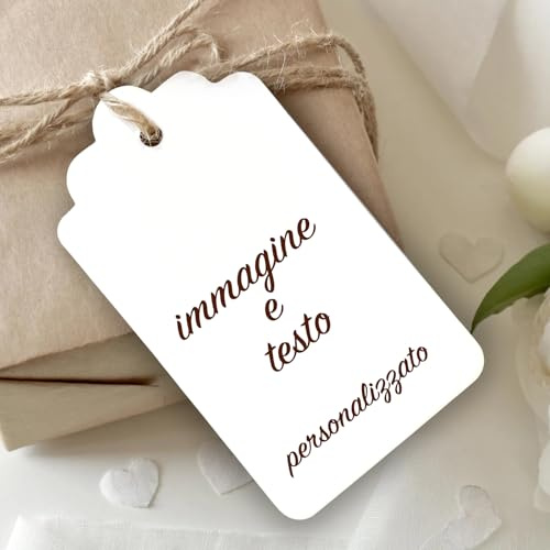 Mr Pubblicità - n. 60 Tag Bigliettini Bomboniera Personalizzati con Stampa inclusa – Etichette per Matrimonio, Sposi - Cartellini tag per bomboniere personalizzabili - Etichette (Personalizzato)