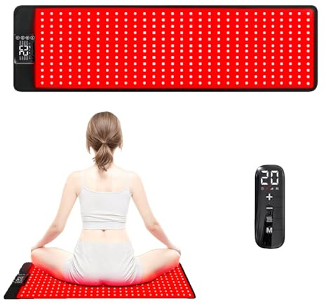 Esterilla de Yoga con Luz Roja,Calor y Masaje,Almohadilla de Luz Infrarroja 660nm & 850nm para Cintura,Espalda,Abdomen,Hombros y Piernas,con 3 Niveles de Brillo y 8 Modos de Vibración