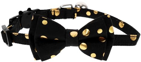 SHINEOFI Verstellbares Katzenhalsband mit Abnehmbarem Schleifen Design und Glöckchen Komfortables Leichtes Haustierhalsband mit Doppel Layer und Goldener Leopardenmuster Dekoration