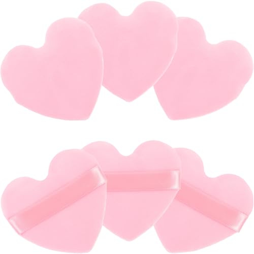 Toyvian 6 Pcs Petite Houppette à Maquillage en Flanelle Forme de Cœur Rose Légère et Portable pour Poudre Visage Usage Quotidien et Voyage