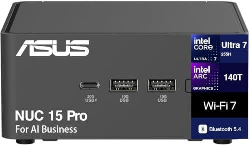 ASUS NUC 15 Pro Tall Barebones Mini PC VESA mountable (Intel Ultra 7-255H, Intel Arc 140T, up to 96GB DDR5, Dual Storage, 2 Thunderbolt 4, WiFi 7, BT 5.4, Toolless Chassis Access, 2 HDMI, RJ-45)