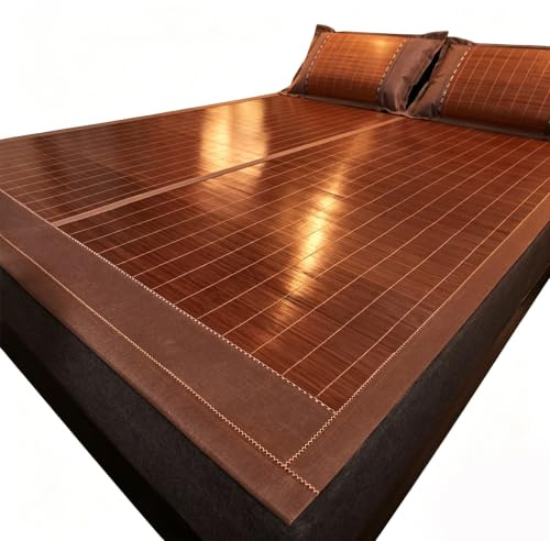 MMleYN Stuoia di bambù Reversibile Coprimaterasso Rinfrescante Doppia Faccia Materassino Estivo in Seta di Ghiaccio Pieghevole per Letto Matrimoniale Singolo(180x200cm)